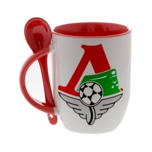 Красная кружка с ложкой с логотипом Локомотив